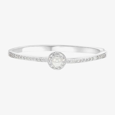 Sparkle Allure Womens Cubic Zirconia Pure Silver Over Brass Oval Bangle Bracelet