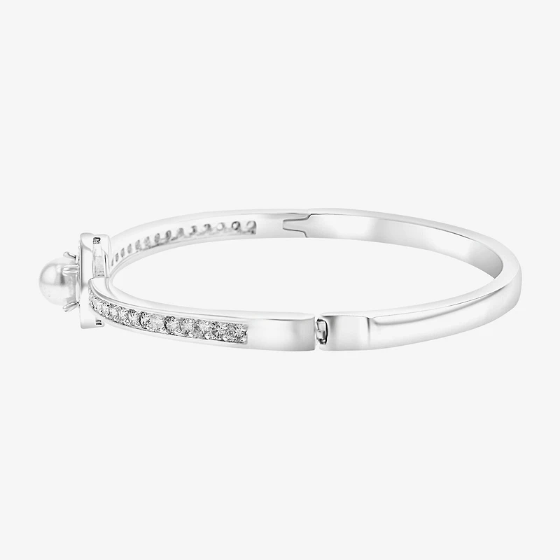Sparkle Allure Womens Cubic Zirconia Pure Silver Over Brass Oval Bangle Bracelet