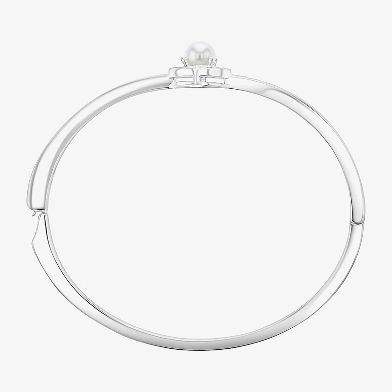 Sparkle Allure Womens Cubic Zirconia Pure Silver Over Brass Oval Bangle Bracelet
