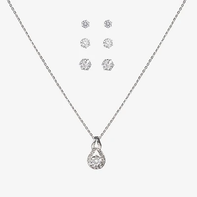 Sparkle Allure Light Up Box Womens Cubic Zirconia Pure Silver Over Brass Pear -pc. Jewelry Set