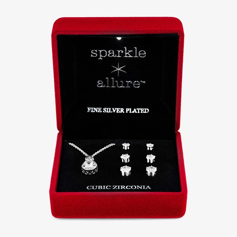 Sparkle Allure Light Up Box Womens Cubic Zirconia Pure Silver Over Brass Pear -pc. Jewelry Set