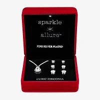 Sparkle Allure Light Up Box Womens Cubic Zirconia Pure Silver Over Brass Pear -pc. Jewelry Set