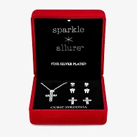 Sparkle Allure Light Up Box Womens Cubic Zirconia Pure Silver Over Brass Cross 4-pc. Jewelry Set