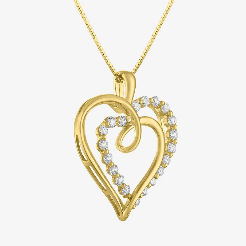 (G-H / I1-I2) Womens 1/3 CT. T.W. Lab Grown White Diamond 10K Gold Heart 18 Inch Pendant Necklace