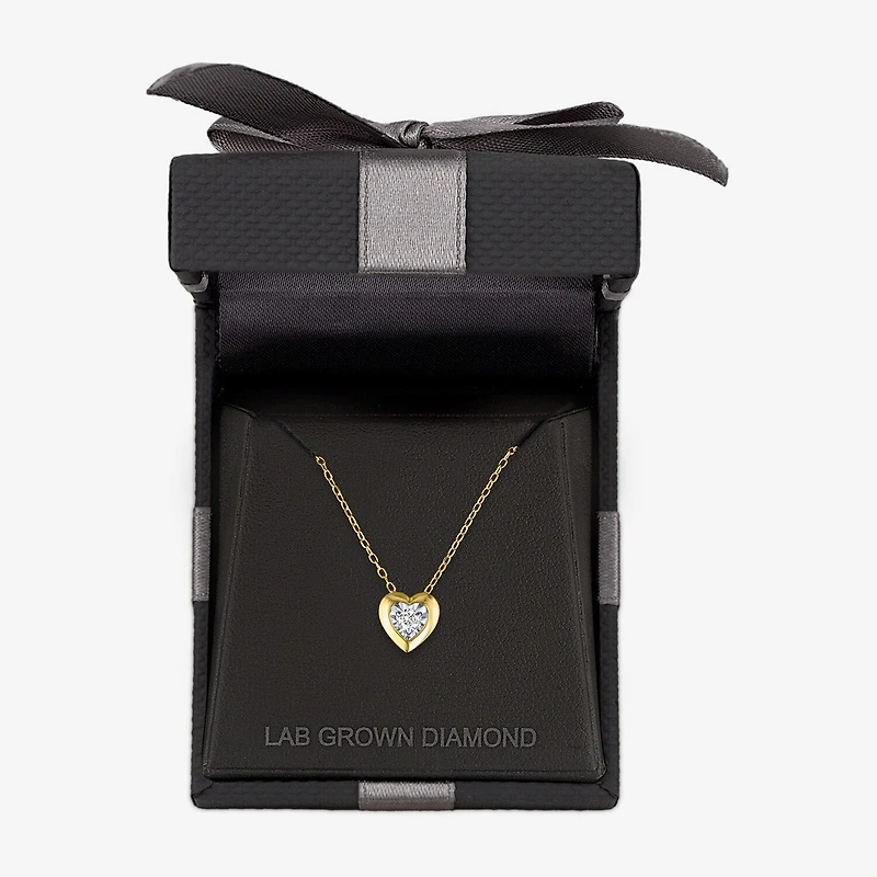 (G-H / I1-I2) Womens 1/10 CT. T.W. Lab Grown White Diamond 14K Gold Over Silver Heart 18 Inch Pendant Necklace
