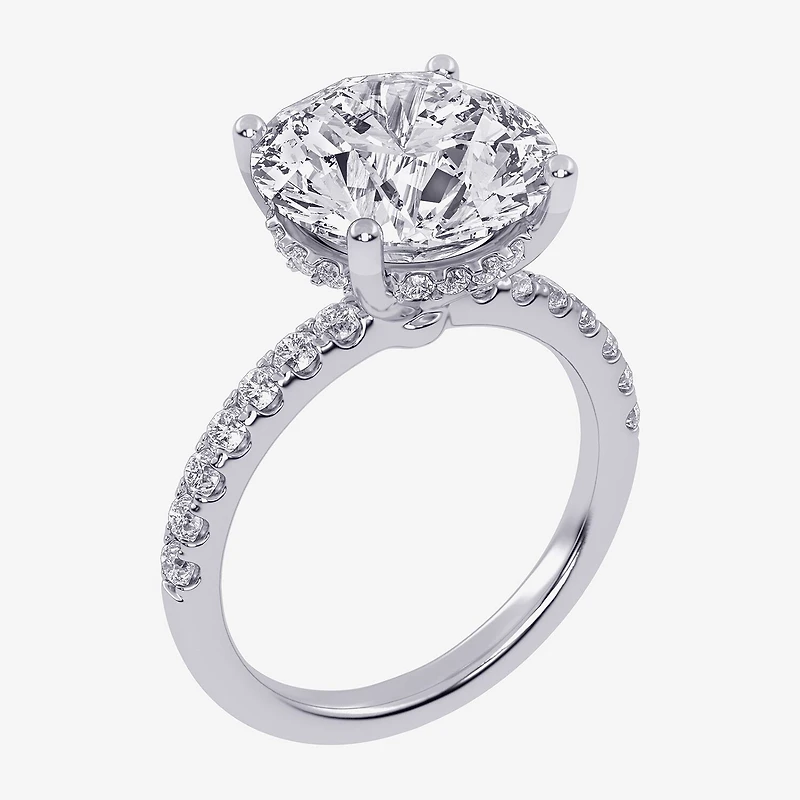 (G-H / Si1-Si2) Womens 5 1/2 CT. T.W. Lab Grown White Diamond 14K Gold Round Side Stone Engagement Ring