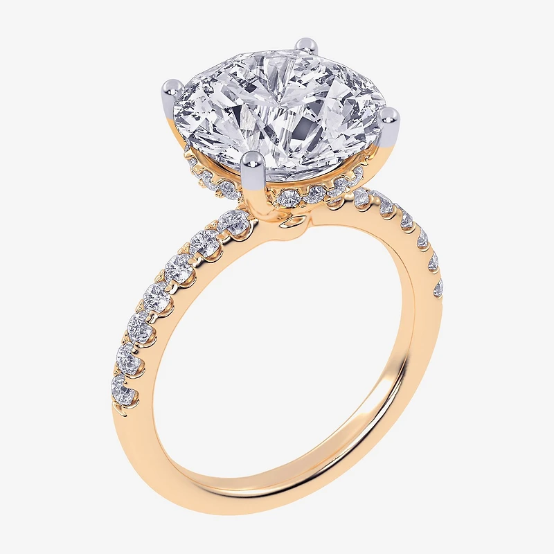(G-H / Si1-Si2) Womens 5 1/2 CT. T.W. Lab Grown White Diamond 14K Gold Round Side Stone Engagement Ring