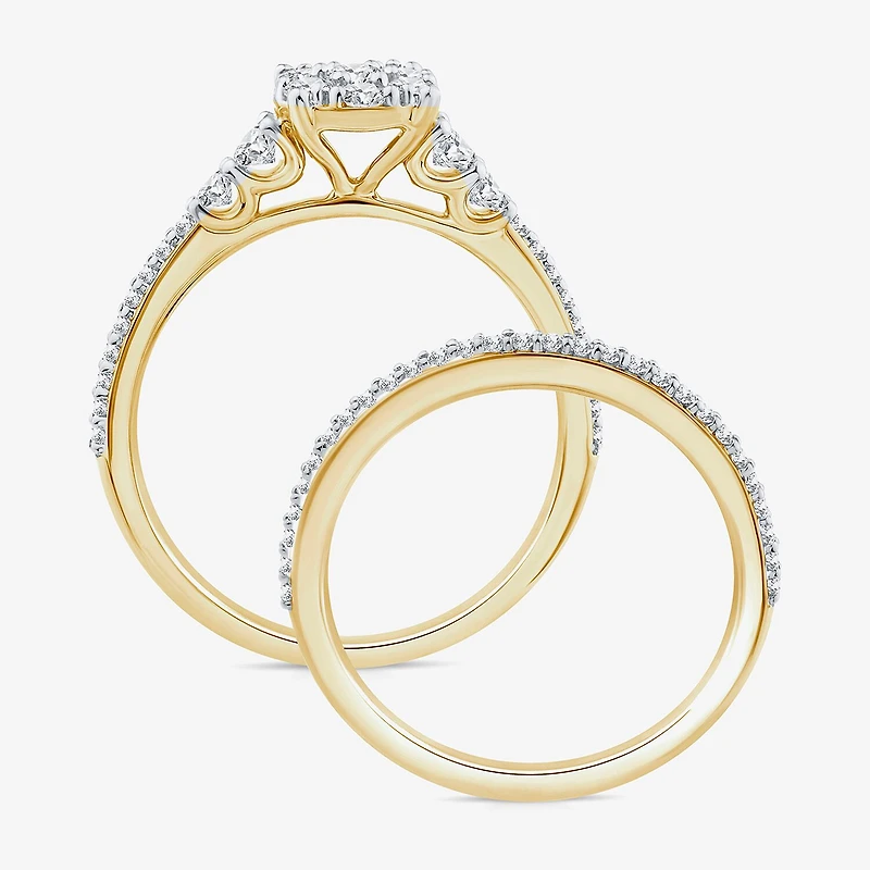 Womens 3/4 CT. T.W. Natural White Diamond 10K Gold Halo Bridal Set