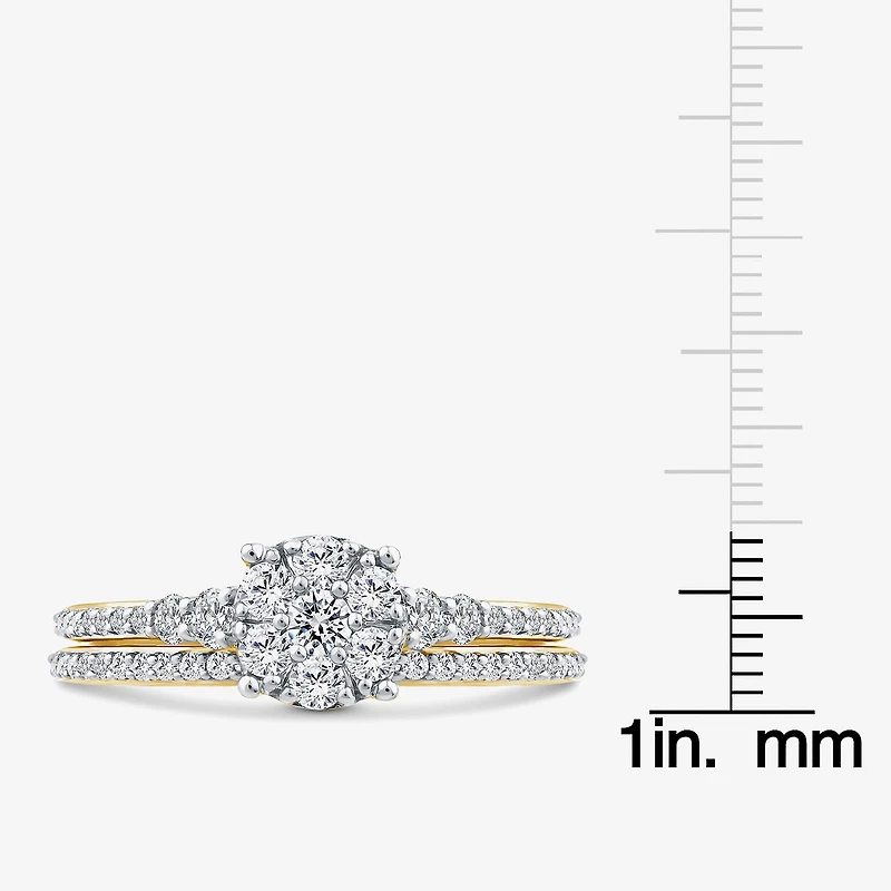 Womens 3/4 CT. T.W. Natural White Diamond 10K Gold Halo Bridal Set
