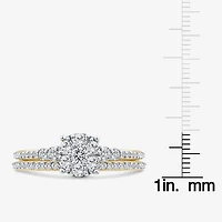 Womens 3/4 CT. T.W. Natural White Diamond 10K Gold Halo Bridal Set