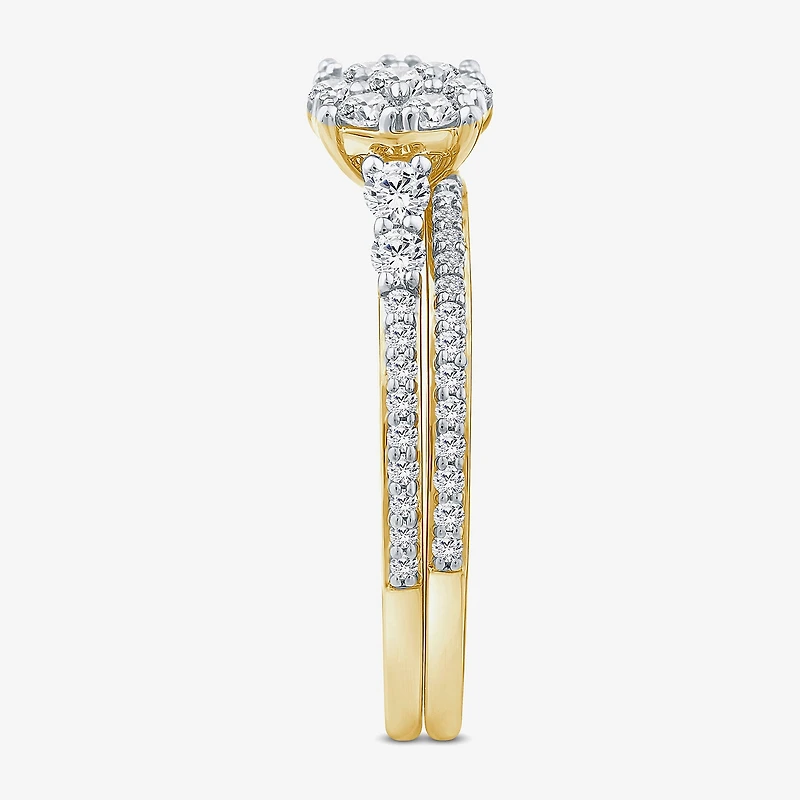 Womens 3/4 CT. T.W. Natural White Diamond 10K Gold Halo Bridal Set