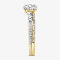 Womens 3/4 CT. T.W. Natural White Diamond 10K Gold Halo Bridal Set