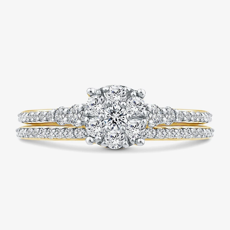 Womens 3/4 CT. T.W. Natural White Diamond 10K Gold Halo Bridal Set