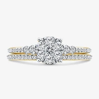 Womens 3/4 CT. T.W. Natural White Diamond 10K Gold Halo Bridal Set