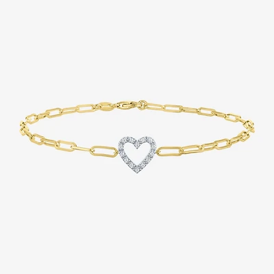 Yes Please! (G-H / I1-I2) Womens Diamond Accent Lab Grown White Diamond Accent 14K Gold Over Silver Heart Charm Bracelet