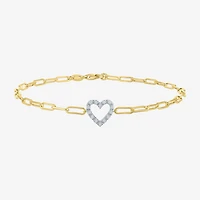 Yes Please! (G-H / I1-I2) Womens Diamond Accent Lab Grown White Diamond Accent 14K Gold Over Silver Heart Charm Bracelet