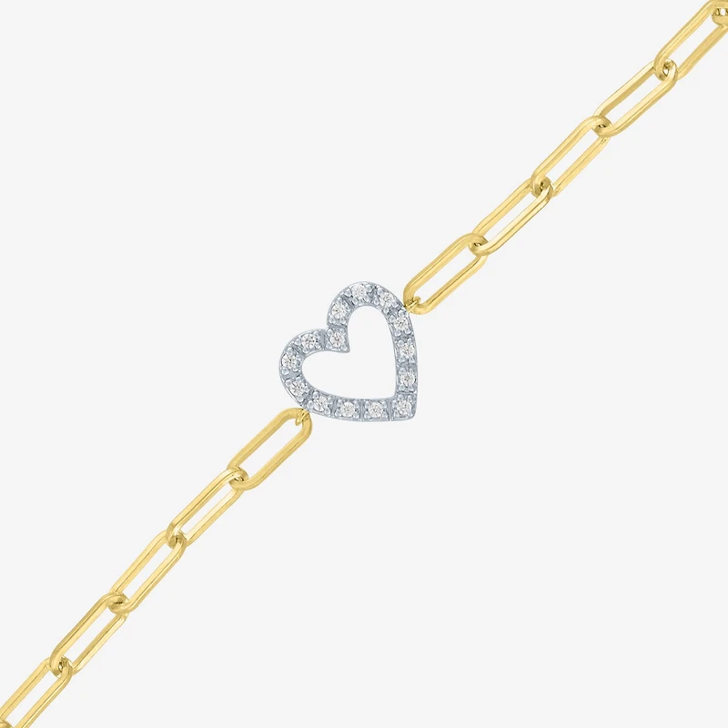 Yes Please! (G-H / I1-I2) Womens Diamond Accent Lab Grown White Diamond Accent 14K Gold Over Silver Heart Charm Bracelet
