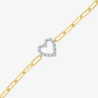 Yes Please! (G-H / I1-I2) Womens Diamond Accent Lab Grown White Diamond Accent 14K Gold Over Silver Heart Charm Bracelet