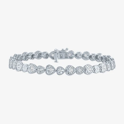 (G-H / I1-I2) Womens 1/2 CT. T.W. Lab Grown White Diamond Sterling Silver Heart 7.25 Inch Tennis Bracelet