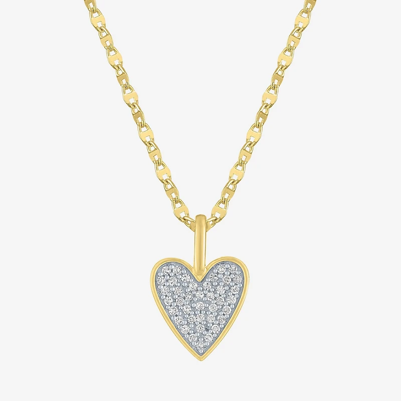 (G-H / I1-I2) Womens 1/7 CT. T.W. Lab Grown White Diamond 14K Gold Over Silver Sterling Silver Heart 16 Inch Pendant Necklace