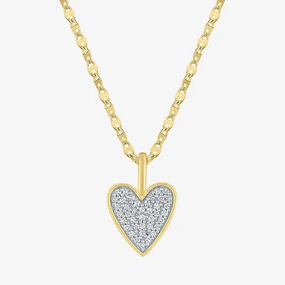 (G-H / I1-I2) Womens 1/7 CT. T.W. Lab Grown White Diamond 14K Gold Over Silver Sterling Silver Heart 16 Inch Pendant Necklace