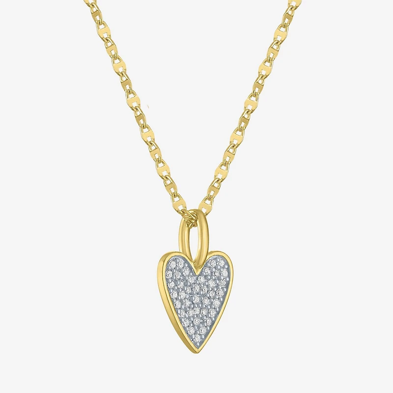 (G-H / I1-I2) Womens 1/7 CT. T.W. Lab Grown White Diamond 14K Gold Over Silver Sterling Silver Heart 16 Inch Pendant Necklace