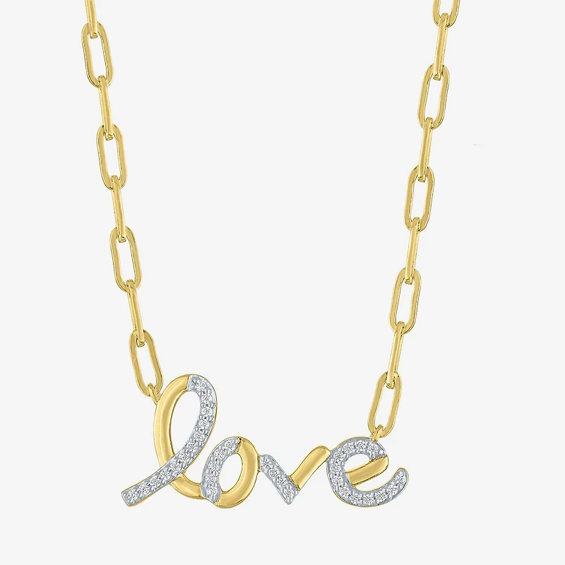 Diamond Addiction "Love" (G-H / I1-I2) Womens 1/10 CT. T.W. Lab Grown White Diamond 14K Gold Over Silver Paperclip 18 Inch Pendant Necklace