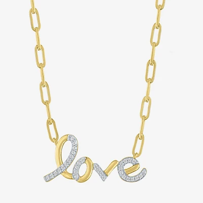 Diamond Addiction "Love" (G-H / I1-I2) Womens 1/10 CT. T.W. Lab Grown White Diamond 14K Gold Over Silver Paperclip 18 Inch Pendant Necklace