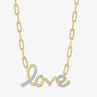Diamond Addiction "Love" (G-H / I1-I2) Womens 1/10 CT. T.W. Lab Grown White Diamond 14K Gold Over Silver Paperclip 18 Inch Pendant Necklace