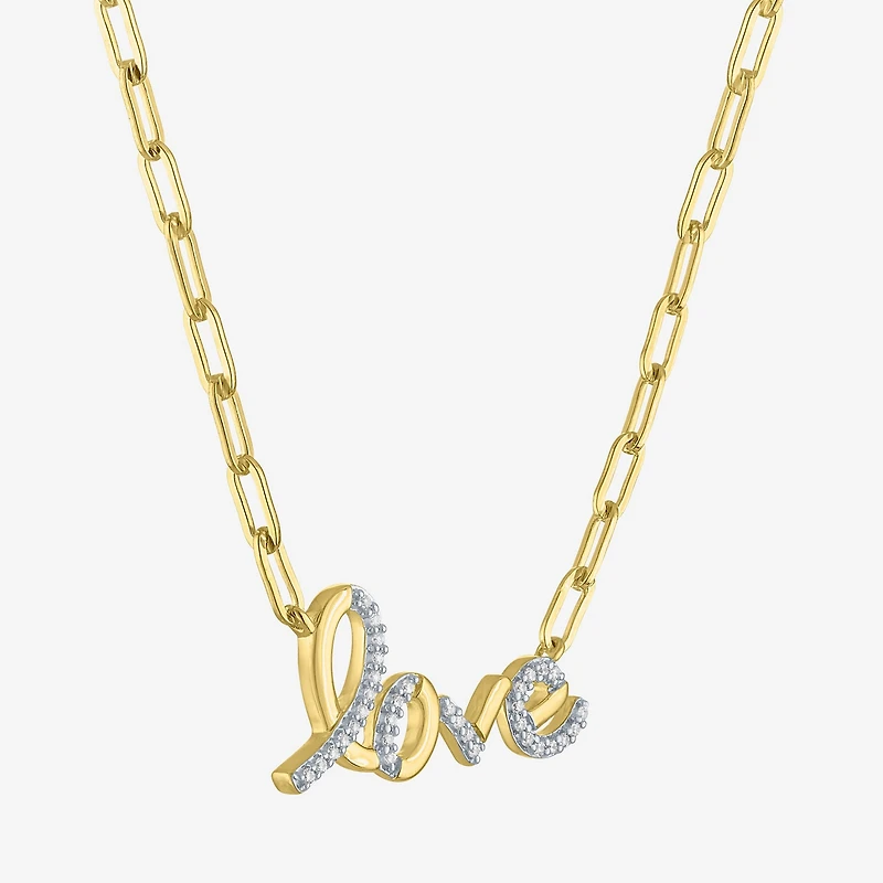 Diamond Addiction "Love" (G-H / I1-I2) Womens 1/10 CT. T.W. Lab Grown White Diamond 14K Gold Over Silver Paperclip 18 Inch Pendant Necklace