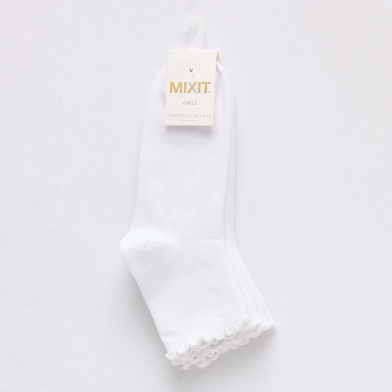 Mixit Lettuce Edge Womens 3 Pair Quarter Ankle Socks