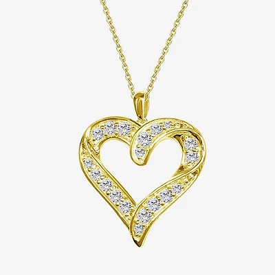 F / Si2) Womens 1 CT. T.W. Lab Grown White Diamond 14K Gold Over Silver Heart 18 Inch Pendant Necklace