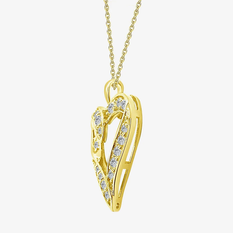 F / Si2) Womens 1 CT. T.W. Lab Grown White Diamond 14K Gold Over Silver Heart 18 Inch Pendant Necklace