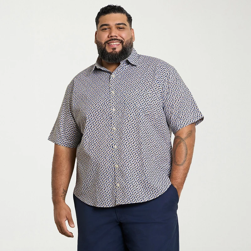 Van Heusen Everyday Defense Stain Shield Mens Short Sleeve Regular Fit Wrinkle Free Big and Tall Button-Down Shirt