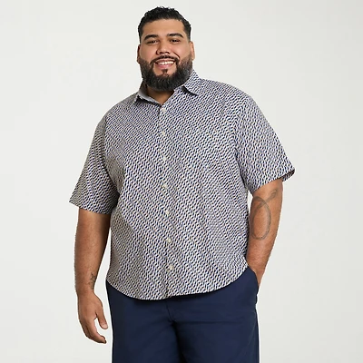 Van Heusen Everyday Defense Stain Shield Mens Short Sleeve Regular Fit Wrinkle Free Big and Tall Button-Down Shirt