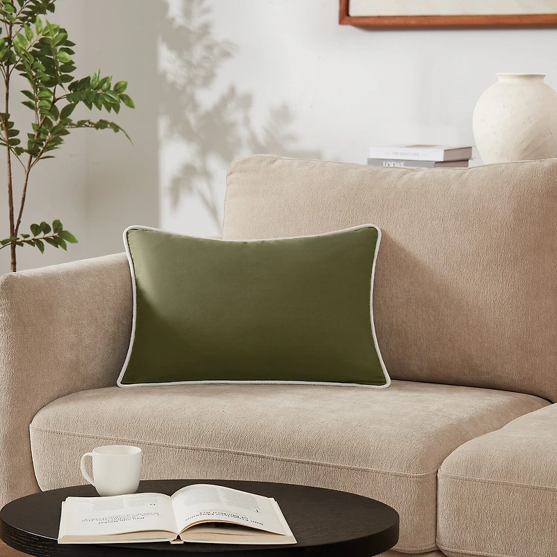 Brooklyn Loom Contrast Piped Solid Rectangular Throw Pillow