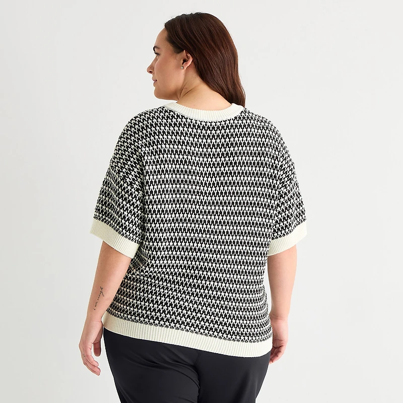 Stylus Plus Womens V Neck Elbow Sleeve Pullover Sweater