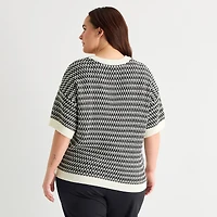 Stylus Plus Womens V Neck Elbow Sleeve Pullover Sweater
