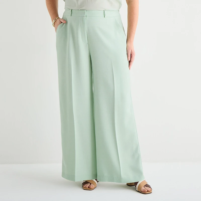 Liz Claiborne Womens Plus Wide Leg Mid Rise Trouser