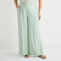 Liz Claiborne Womens Plus Wide Leg Mid Rise Trouser