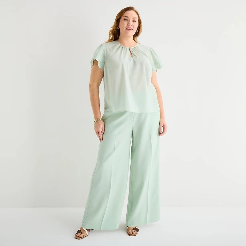 Liz Claiborne Womens Plus Wide Leg Mid Rise Trouser