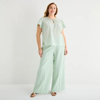 Liz Claiborne Womens Plus Wide Leg Trouser