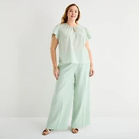 Liz Claiborne Womens Plus Wide Leg Mid Rise Trouser