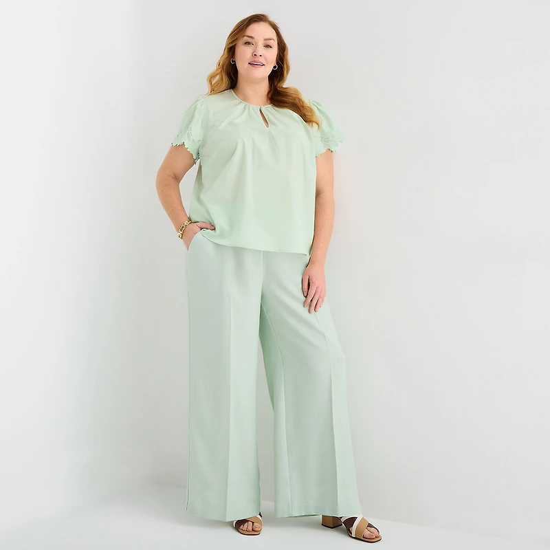 Liz Claiborne Womens Plus Keyhole Neck Short Sleeve Blouse