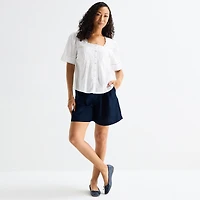 Liz Claiborne Womens Square Neck Short Sleeve Blouse