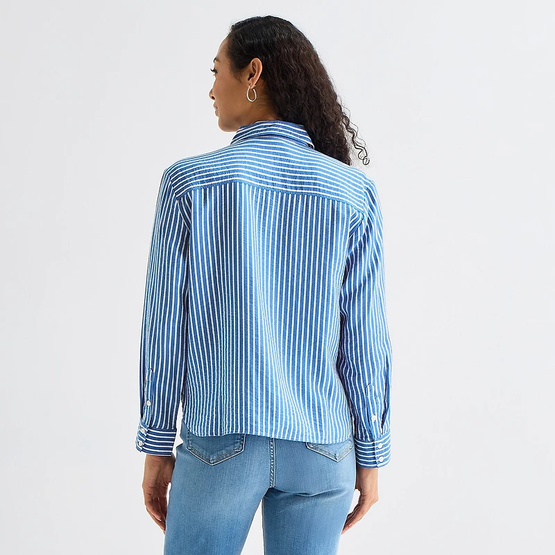 Liz Claiborne Womens Fitted Long Sleeve Regular Fit Button-Down Shirt