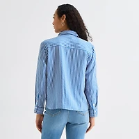 Liz Claiborne Womens Fitted Long Sleeve Regular Fit Button-Down Shirt