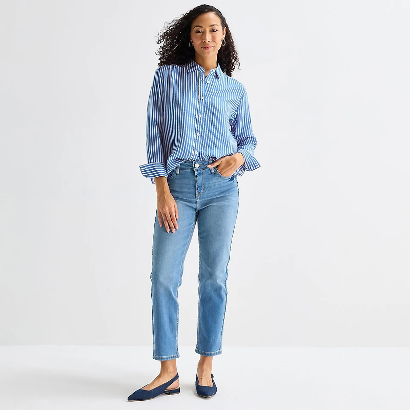 Liz Claiborne Womens Fitted Long Sleeve Regular Fit Button-Down Shirt