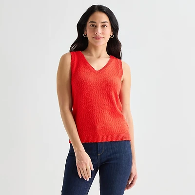 St. John's Bay Womens V Neck Sleeveless Pullover Sweater