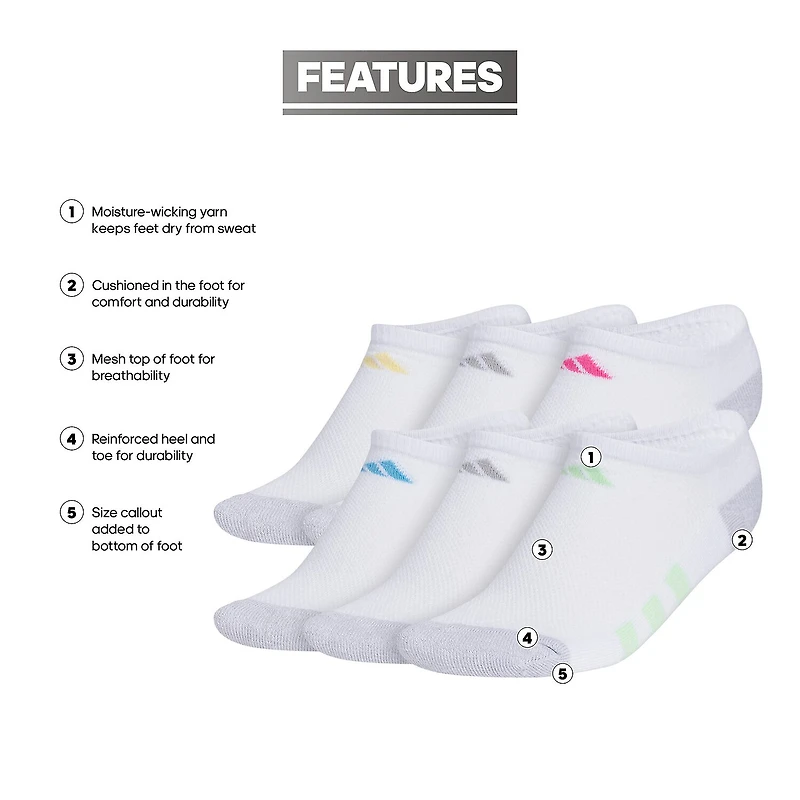 adidas Little & Big Kid Girls 6 Pair No Show Socks